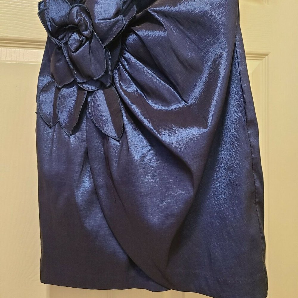 Jessica McClintock Vintage Dress Taffeta Faux Wrap with Florette Blue Size 8 EUC - Picture 3 of 10